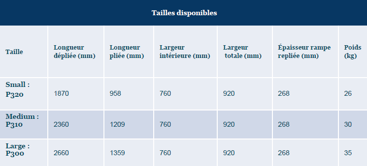 Rampe TPMR pour véhicule handicapé - tailles disponibles STEP RAMPE