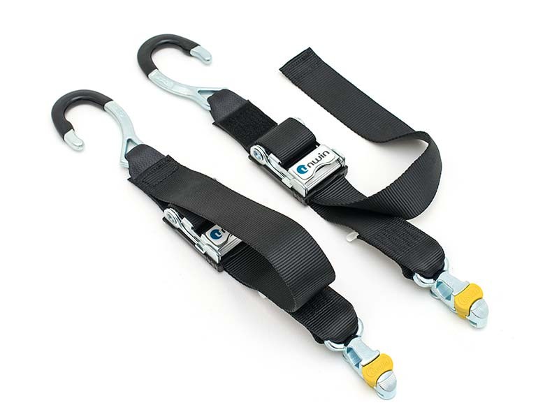 Front and rear wheelchair tie-down belts