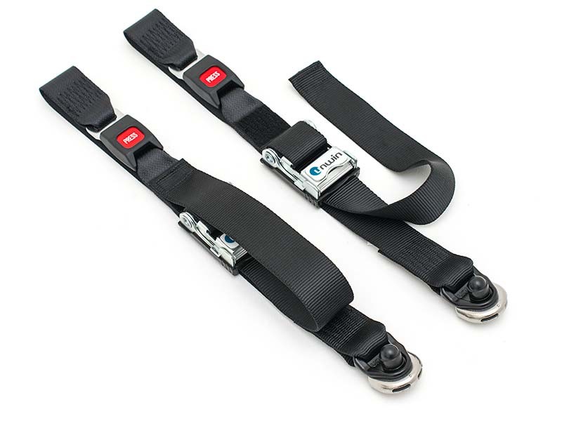 Front and rear wheelchair tie-down belts