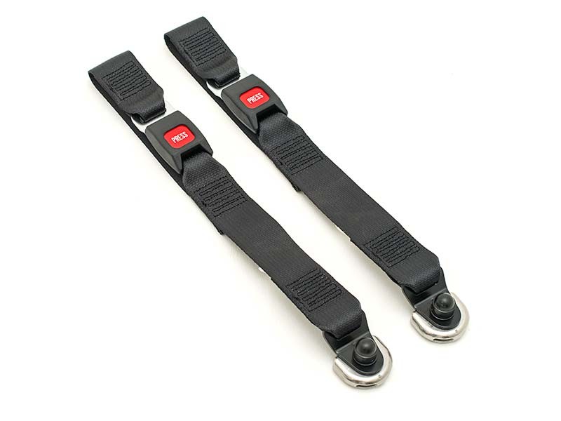 Front and rear wheelchair tie-down belts