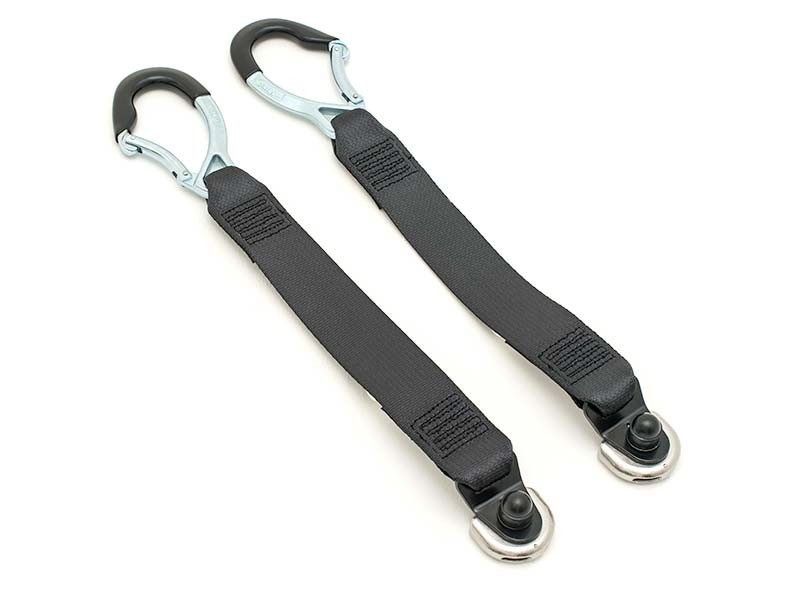 Front and rear wheelchair tie-down belts