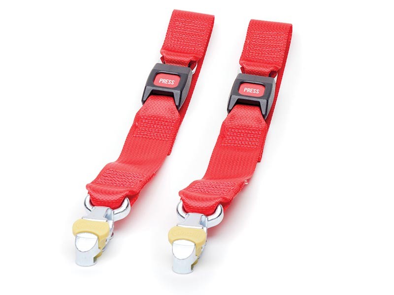 Front and rear wheelchair tie-down belts