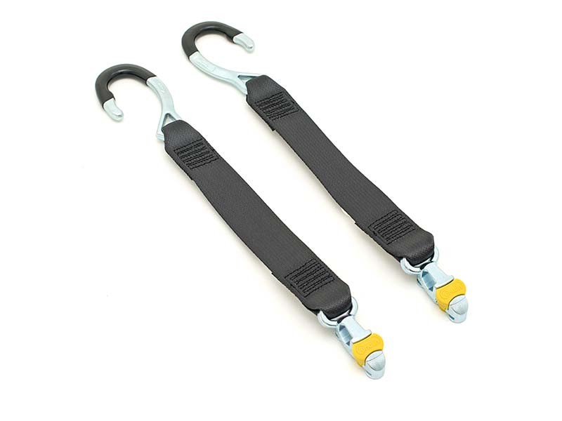 Front and rear wheelchair tie-down belts